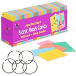 Star Right Assorted Colored Blank Flash Cards - 2x3 inches Blank Index Note Cards, Flash Cards Blank, 1000 Pre Hole Punched with Metal Binder Rings, Blank Flashcards for GMT Prep, Math, Language