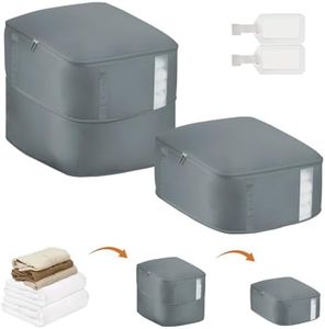 2-Pack Compression Packing Cubes with Window for Doona – Zipper Self-Compression Organiser Bags, Ultra Space-Saving Storage for Bedding Quilts, Blankets, Duvets, Clothes, and Puffer Jackets (Grey)