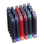 30 PCS Jinhao Fountain Pen Ink Cartridges 6 Color Set（ Black, Blue, Apple Green, Purple, Red and Orange International Standard Size