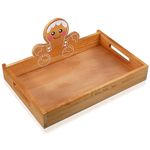 Sliner Wood Christmas Serving Tray with Handles Gingerbread Man Christmas Cookie Platter Decorative Fruit Candy Plate Food Display Dishes Christmas Decorations for Kitchen Coffee Table Holiday Party