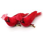 Yolococa 2 x Artificial Feather Birds with Clips for Christmas Tree Decoration Cardinalis Birds Red