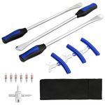 DASBET 14.5" Tire Spoon Tool Kit, Tire Changing Tools Removal Tools for Motorcycle, Dirt Bike, ATV, Including 3 Tire Spoons, 3 Rim Protectors, 6 Valve Cores, 1 Valve, 1 Portable Bag