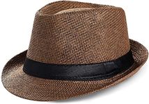 INFISPACE Boy's Fedora Short Brim Straw Hat (5-10 Years, Brown)