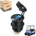 10L0L Golf Cart Quick Charge 3.1 Dual USB Charger,2 in 1 USB Ports & LED Display Voltage Meter Universal for Club Car,EZGO and Yamaha,Metal Shell Safe Charging Socket 9V-48V Wide Voltage Input