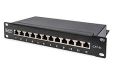 DIGITUS Cat 6A patch panel - 12 ports - RJ45 jacks - 10-inch rack mount 1 rack unit - LSA distribution field - shielded - black