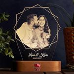 Artistic Gifts Acrylic Personalized Hexagon Shape 3D Illusion Photo Lamp For Couples|Photo Frame Customized Photo,Name & Date|Wedding Anniversary Gift For Couple,Wife,Husband,Parents,H2-Led,Multicolor