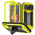 iPhone 15 Yellow Phone Case Aluminum Gorilla Case With Built-In Tempered Glass & Lens Protection with Built-In Kickstand Tough Protective Case Cover for iPhone 15.