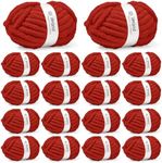 Inhand Classic Red Chunky Chenille Yarn for Hand Knitting,Thick Bulky Mom Blanket Yarn for Crocheting,Soft Fluffy Yarn for Mother’s Day Gifts and Crafts for Women/Grandma,18 Pack (29.5Yds/8.4oz Each)