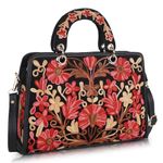 EVEDA Synthetic Leather Classy Gorgeous Embroidered Stylish Design Crossbody Shoulder Women Handbag With Embroidered Handle (Black)