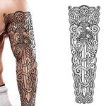 Tatodays temporary tattoo full arm sword viking celtic nordic stick on body art transfer for women and men cosplay halloween adult temp tattoo for arms medieval fancy dress party cosplay