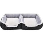 Dog Beds for Two Small Dogs, Double Cat Beds for Indoor Cats,Washabel Super Soft Durable Kitten Bed and Puppy Bed, Anti-Slip & Water-Resistant Bottom,Luxury Rectangle Grey Pet Bed