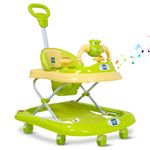 Mee Mee 360° Baby Activity Walker | 3 Level Adjustable Height, Foot Mat, Musical Detachable Toy Bar | Parental Push Handle, Anti-Rollover Folding Walker for Boys, Girls, Kids | 6-18 Months 15kg-Green