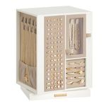 SONGMICS Jewelry Box 360° Rotating, Vertical Jewelry Storage Case with 4 Drawers, for Necklaces, Bracelets, Rings, Earrings, Gift Idea, Cream White UJBC211WD01