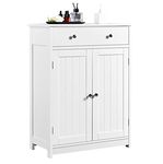 Yaheetech Bathroom Floor Cabinet Unit 80x60cm with 1 Drawer Cupboard Adjustable Shelves, Metal Handles Modern Style, White