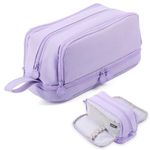 MAMUNU Large Capacity Pencil Case 4 Compartments, Pencil Pouch with Zipper Portable Handle, Aesthetic Pencil Case Stationery Organizer for Office College School Teen Girl Boy Adults (Purple)