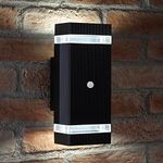 Auraglow PIR Motion Sensor Double Up & Down Outdoor Wall Security Light - Black - Cool White