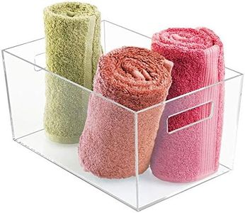 iDesign Clarity Portaoggetti Bagno, Grande Organizer Trucchi in plastica con Manici per organizzare i Cosmetici ai Bordi del lavandino, Trasparente