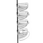 Zenna Home Tension Pole Shower Caddy, 4 Basket Shelves with Built-In Towel Bar, Adjustable, 60 to 97 Inch, Matte Black