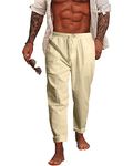 NANAMEEI Casual Yoga Pants Lightweight Summer Beach Trousers Men's Trousers Beige M