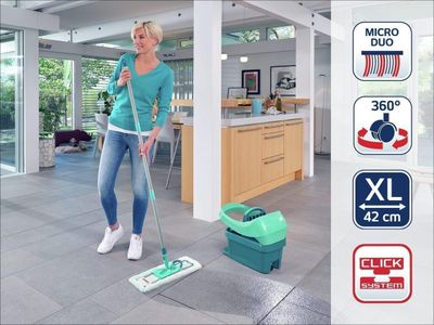 Leifheit Profi XL Mop and Bucket Set – 42cm Microfibre Floor Mop, Turquoise