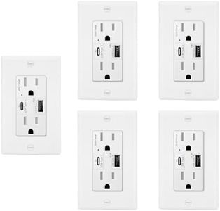 USB C Outlet PD 24W,GREENCYCLE 5PK 15 Amp USB Wall Outlet with Fast Charge,USB Wall Mounted Outlet with 4.8A USB A/C Ports,Large Watt USB C Outlet,Wall Plate Included,Commercial Grade,UL Listed,White