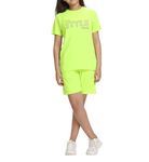 KYDA KIDS® Girls 100% Pure Cotton Premium Chest Printed Neon Green Tshirt and Short Set for Summer (Pack of 1)