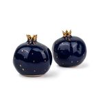 Shay Anar Ceramic Bud Vase, Set of 2, Navy Blue | Ceramic Vases for Home Décor | Ceramic vase Set (Anar Bud Vase - Navy Blue Gold)