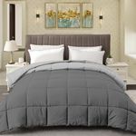 All Season 150 GSM- King-Reversible Bed Comforter/Quilt/Blanket/Rajai - Down Alternative Quilted Duvet Insert with Corner Ties - Winter Warm - Machine Washable_Dark Grey and Light Grey