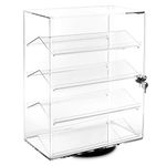 MOOCA Premium 360-Degree Rotating Acrylic Eyewear Showcase with 4 Removable Shelves and Key Lock, Acrylic Display Case, Ideal for Sunglasses, Jewelry, and Collectibles Display