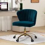 HULALA HOME Swivel Office Chair Desk Chair Velvet Comfy Upholstered Computer Cute Chair with Adjustable Height Padded Cushion for Home Office, Teal Green