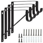 APACALI 4 Pack Heavy Duty Closet Rod Brackets Holder 11 x 11 x 1 Inch, Black Closet Rod Support Bracket Steel Closet Rod Holders for Hanging Clothes, Wall Mounted Shelf and Rod Support Brackets