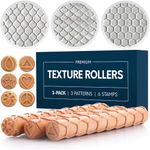 Byllstore Extra Large Clay Texture Rollers with Pottery Stamps | 3 Texture Rollers | 6 Clay Stamps | 3-Pack (9" x 1.2", 3 Pack)