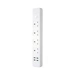 Extension Lead with USB Slots, 4 Way Sockets Outlets 4 USB Ports, with Switch Surge Protected Power Strips, UK Multi Plug Adapter Electrical Cords with 2M Extension cable, White