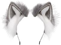 ZFKJERS Handmade Fur Fox Cat Ears Headband Fursuit Headwear Cosplay Costume Party Accessories (Grey White)