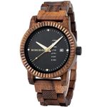 BOBO BIRD Mens Wooden Watch Analog Quartz with Week Display Lightweight Handmade Wood Wrist Watch for Men (Black)