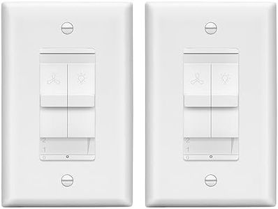 LIDER Combination Light Switch and 3-Speed Fan Control, Light and Fan Combo Switch, Single Pole, 120 V, 2.5A, 300W Incandescent/Halogen, 200W CFL/LED, UL Listed, Wall Plate Included, White, 2 Pack