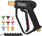 DUSICHIN Short Pressure Washer Gun 4000 PSI High Power Washer Spray Gun 1/4" Quick Connector with 7 Pressure Washer Nozzle Tips, 3/8'' Quick Connect, M22-14mm and M22-15mm Fitting(Gun+Nozzles) DUS4001