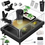 MoonOrange Small Turtle Tank Kit, Acrylic Turtle Tank Starter Kit with Basking Platform, Bottom Drainage, Multi-Function Areas for Turtles, Crabs, Crayfish, Small Reptiles. (Black Kit)