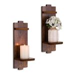 Walasis Rustic Candle Holder Farmhouse Wall Decor - Brown Sconce Set of Two Wooden Vintage Hanging Wall Decoration for Fireplace Mantel Living Room Bedroom Dining Room