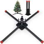 INFLATION Foldable Christmas Tree Stand, Heavy Duty Xmas Tree Stand Base for 8-10 FT Artificial Trees - Matt Black Stainless Steel Metal Christmas Tree Holder for Home Party Decoration