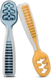 NumNum Baby Spoons Set, Pre-Spoon GOOtensils for Kids Aged 6+ Months - First Stage, Baby Led Weaning (BLW) Spoon - Self Feeding, Silicone Toddler Food Utensils - 2 Spoons, Blue/Orange