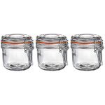 Argon Tableware Glass Jars with Airtight Metal Clip Lid - 200ml/6.7oz - 3 Pack - 4 Colour Seals - Small Kitchen Storage Container Round Preserving Jar for Pickling, Chutney, Jam, Coffee