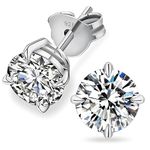 KRKC Moissanite Earrings, Diamond Stud Earrings For Women Men, 14K White Gold Earrings, D Color VVS1 Simulated Diamond 925 Sterling Silver Solitaire Earrings, Gifts For Girls Wife, 3Carats (Four Prong)