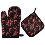 ZZXXB Lobster Oven Mitts and Pot Holders Set of 2 Heat Resistant Non-Slip Kitchen Gloves for Cooking Baking Barbecue Grilling