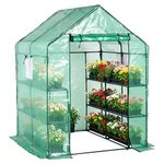 SDHYL Walk-in Portable Greenhouse, 2 Tiers 8 Shelves Heavy Duty Plant Hot House, High-Density PE Cover, Mesh Windows & Roll-Up Door, Weather-Resistant for Outdoor & Indoor Gardening