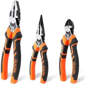 REALTEK 3-Piece Pliers Set, Premium CR-V Constructions, Pliers Tool Set Includes 8" Combination Pliers, 6" Diagonal Pliers, 6" Long Nose