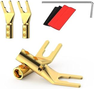 HiFi Speaker Y Spade Connectors, Dual Screw Locking Speaker Cable Plug, Fork Spade Connectors with Allen Wrench for Speaker Wire DIY 4PCS (Gold Plated with Heat Shrink Tube)