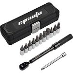 EPAuto 1/4 Inch Drive Click Torque Wrench Set for Bike Tool (2 to 20 Nm), Hex/Torx Bit Socket Extension Bar Bicycle Maintenance Kit, Chrome Vanadium Steel Alloy (Cr-V), Black Finish