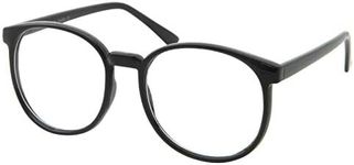 grinderPUNCH Large Round Circle Clear Lens Glasses | Round Non Prescription Costume Fashion (Black)