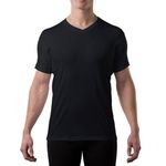 The Thompson Tee Men's Sweatproof Undershirt | Cotton V Neck T-Shirt with Underarm Sweat Pads | Original Fit | Aluminum-Free Alternative | Black | X-Small